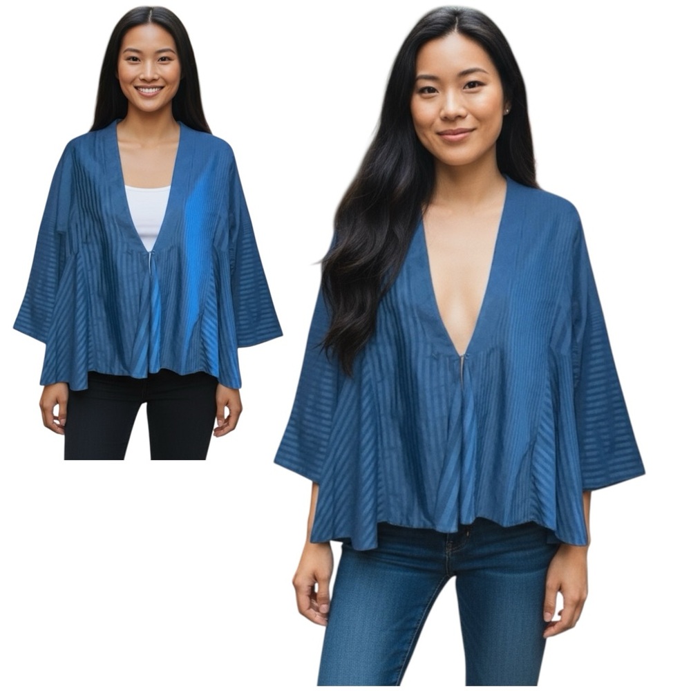 Soft Surroundings Teal Stripe Commelina One Button Top - Women’s XS - NWT